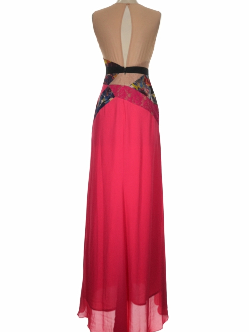 BCBG MAX AZRIA Lonnie Hot Pink Maxi Dress Lace Cutout Panel Open Back Evening - Picture 8 of 10